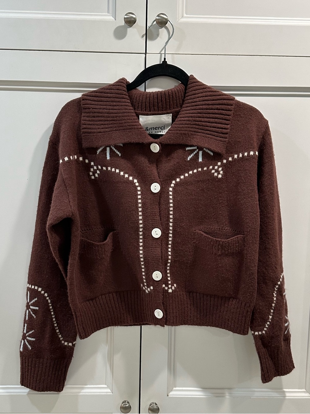 &Merci Cropped Western Cardigan Sweater Chocolate Brown Sz S